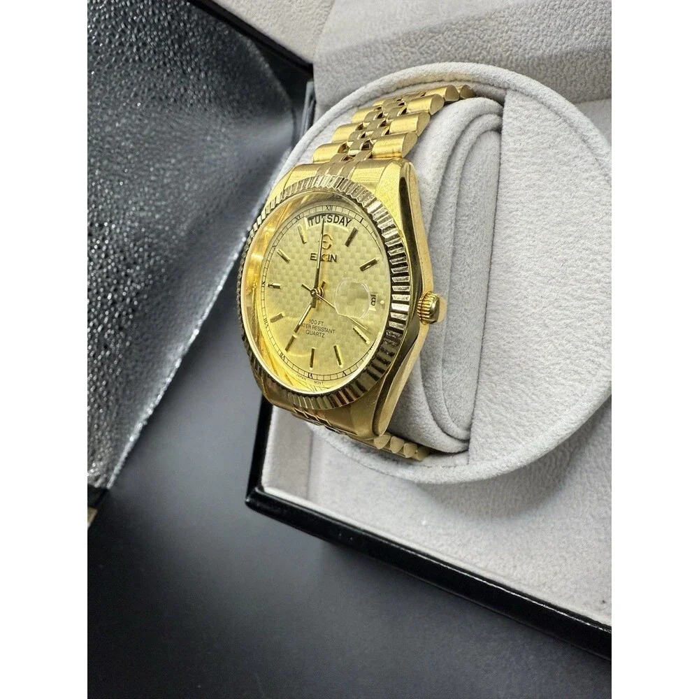 Elgin Presidential 35mm Day/Date Gold Plated Quartz Watch FC740-017 6M55-SR621SW